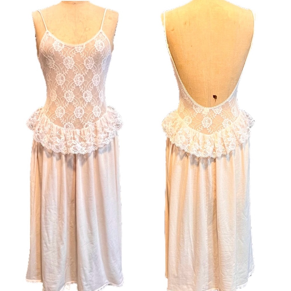 VINTAGE 80s Victoria’s Secret sheer stretchy lace nightgown dress brushed cotton